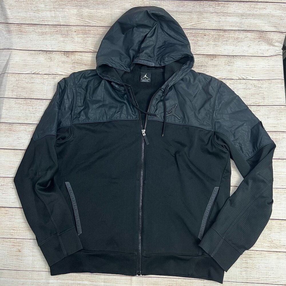 Jordan Full Zip‎ Hoodie Mens Large Black Elephant Print Hybrid Jacket Flawed